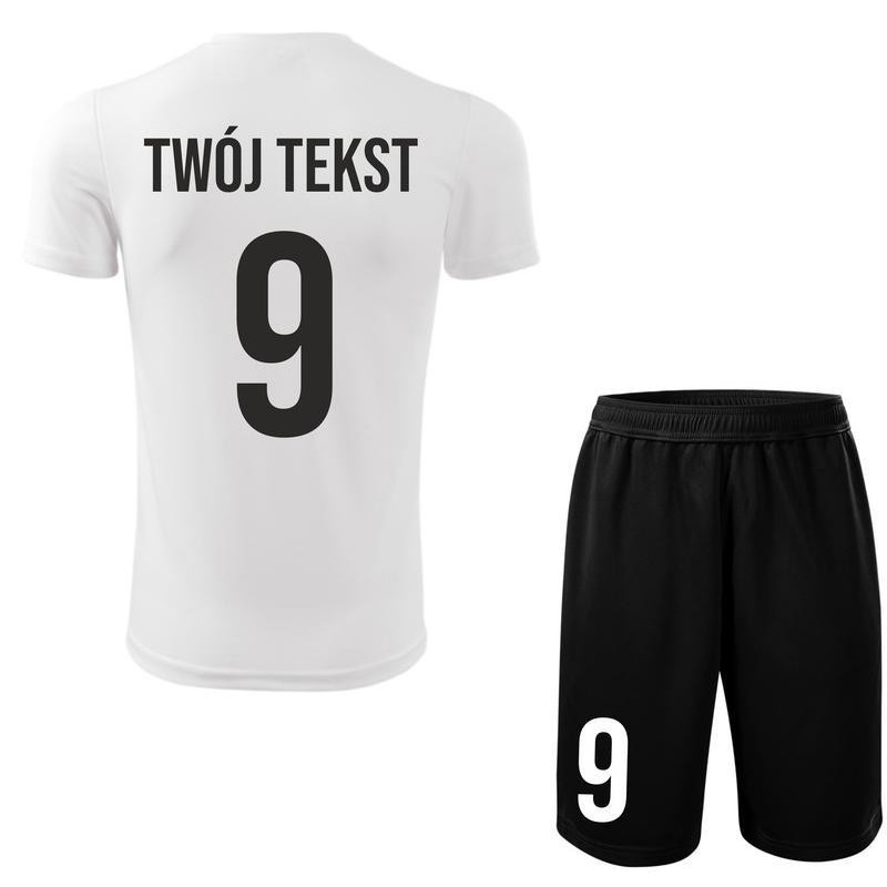 Strój piłkarski z nadrukiem - personalizowany - z własnym napisem i numerem - 2 częściowy Strój piłkarski z nadrukiem - personalizowany - z własnym napisem i numerem - 2 częściowy
