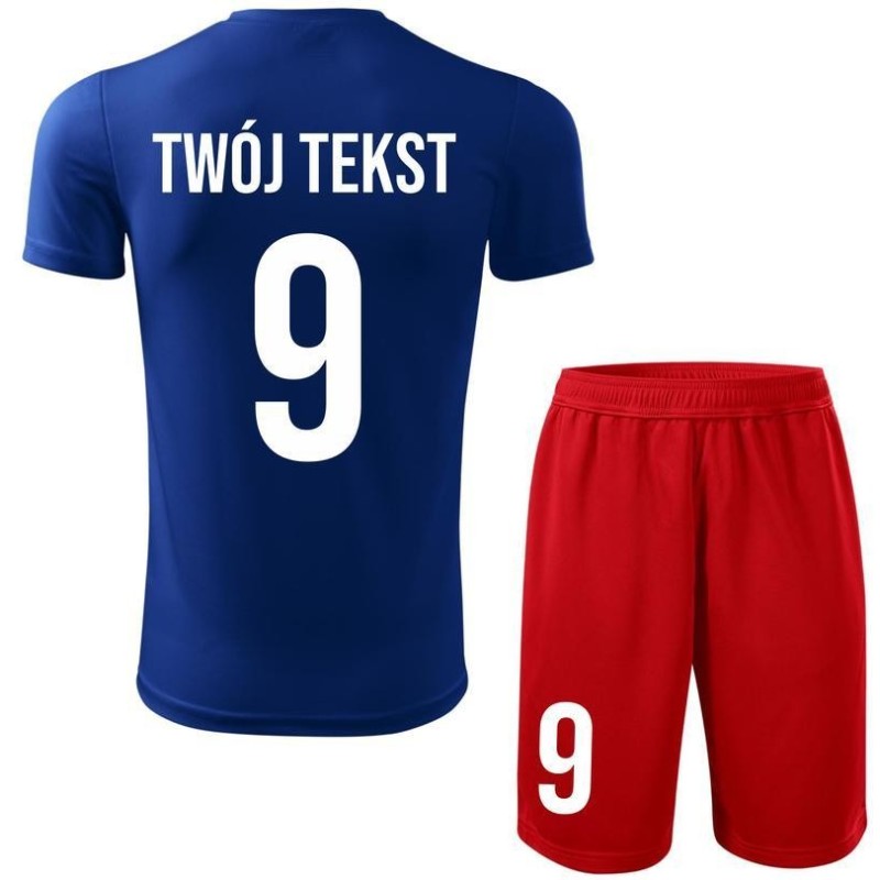 Strój piłkarski z nadrukiem - personalizowany - z własnym napisem i numerem - 2 częściowy Strój piłkarski z nadrukiem - personalizowany - z własnym napisem i numerem - 2 częściowy