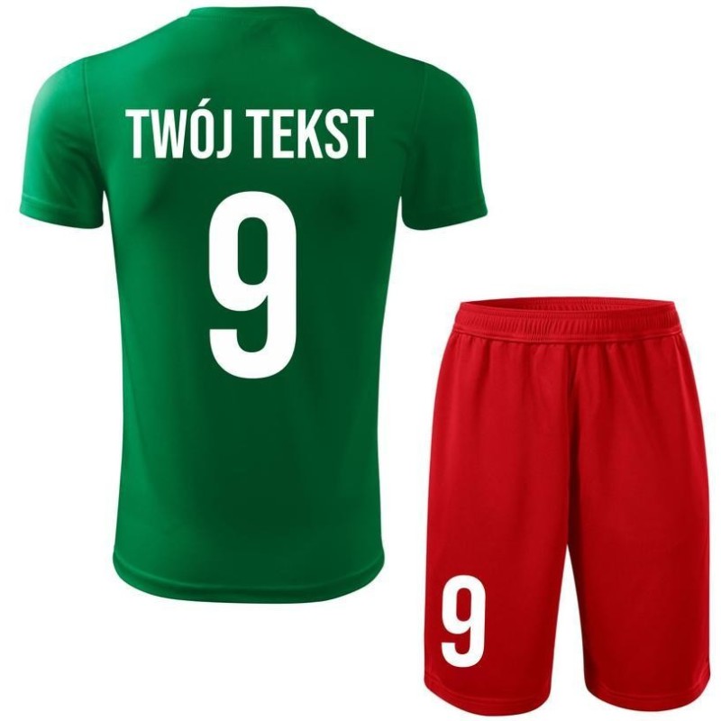 Strój piłkarski z nadrukiem - personalizowany - z własnym napisem i numerem - 2 częściowy Strój piłkarski z nadrukiem - personalizowany - z własnym napisem i numerem - 2 częściowy