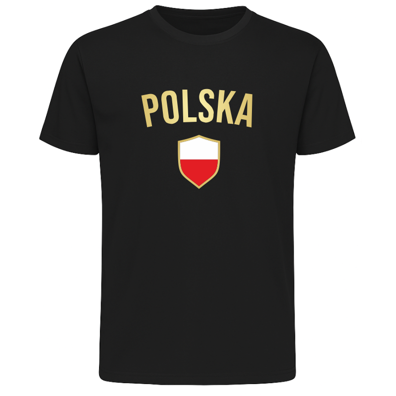 Koszulka napis Polska Flaga w tarczy – Patriotyczna dla Kibica Koszulka napis Polska Flaga w tarczy – Patriotyczna dla Kibica