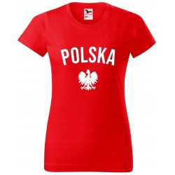 Koszulka z nadrukiem POLSKA dla kibica Reprezentacji Polski damska czerwona