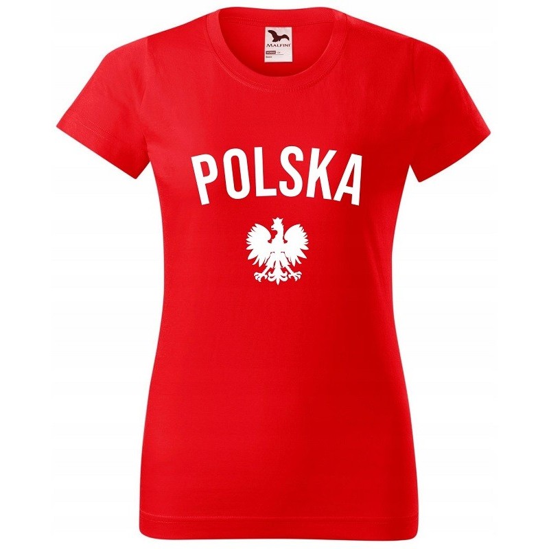 Koszulka z nadrukiem POLSKA dla kibica Reprezentacji Polski damska czerwona Koszulka z nadrukiem POLSKA dla kibica Reprezentacji Polski damska czerwona