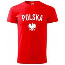 Koszulka z nadrukiem POLSKA dla kibica Reprezentacji Polski męska czerwona