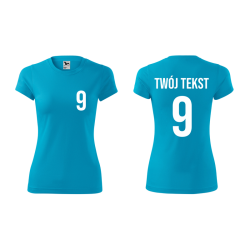 Koszulka sportowa DAMSKA z nadrukiem z własnym napisem i numerem - piłkarska, do siatkówki.