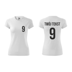 Koszulka sportowa DAMSKA z nadrukiem z własnym napisem i numerem - piłkarska, do siatkówki.