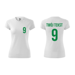 Koszulka sportowa DAMSKA z nadrukiem z własnym napisem i numerem - piłkarska, do siatkówki.