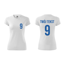 Koszulka sportowa DAMSKA z nadrukiem z własnym napisem i numerem - piłkarska, do siatkówki.