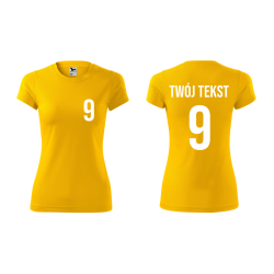 Koszulka sportowa DAMSKA z nadrukiem z własnym napisem i numerem - piłkarska, do siatkówki.