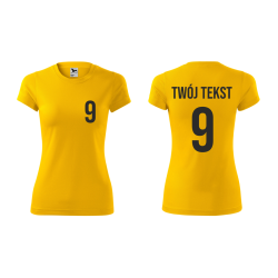 Koszulka sportowa DAMSKA z nadrukiem z własnym napisem i numerem - piłkarska, do siatkówki.