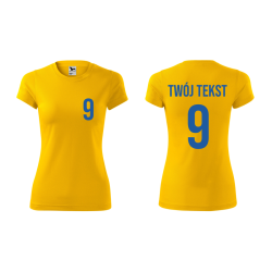 Koszulka sportowa DAMSKA z nadrukiem z własnym napisem i numerem - piłkarska, do siatkówki.