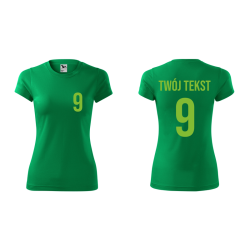 Koszulka sportowa DAMSKA z nadrukiem z własnym napisem i numerem - piłkarska, do siatkówki.