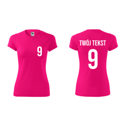 Koszulka sportowa DAMSKA z nadrukiem z własnym napisem i numerem - piłkarska, do siatkówki.