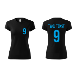 Koszulka sportowa DAMSKA z nadrukiem z własnym napisem i numerem - piłkarska, do siatkówki.