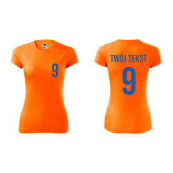 Koszulka sportowa DAMSKA z nadrukiem z własnym napisem i numerem - piłkarska, do siatkówki.