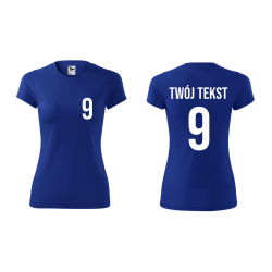 Koszulka sportowa DAMSKA z nadrukiem z własnym napisem i numerem - piłkarska, do siatkówki.