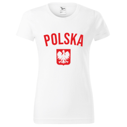 Koszulka z nadrukiem POLSKA dla kibica Reprezentacji Polski DAMSKA biała