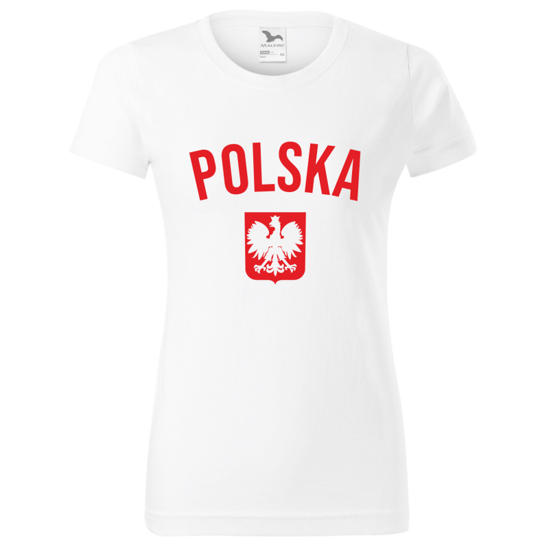 Koszulka z nadrukiem POLSKA dla kibica Reprezentacji Polski DAMSKA biała