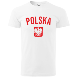 Koszulka z nadrukiem POLSKA dla kibica Reprezentacji Polski męska biała