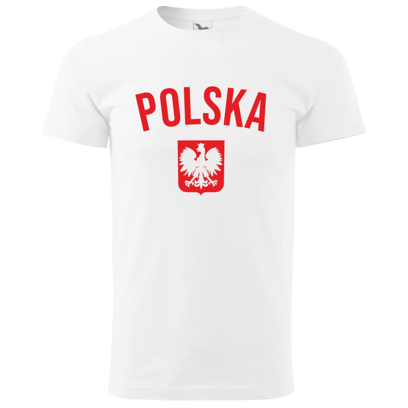 Koszulka z nadrukiem POLSKA dla kibica Reprezentacji Polski męska biała