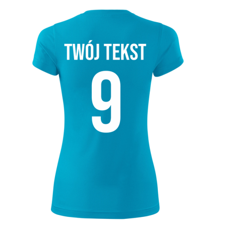 Koszulka sportowa DAMSKA z nadrukiem z własnym napisem i numerem - piłkarska, do siatkówki.
