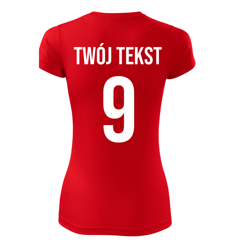 Koszulka sportowa DAMSKA z nadrukiem z własnym napisem i numerem - piłkarska, do siatkówki.