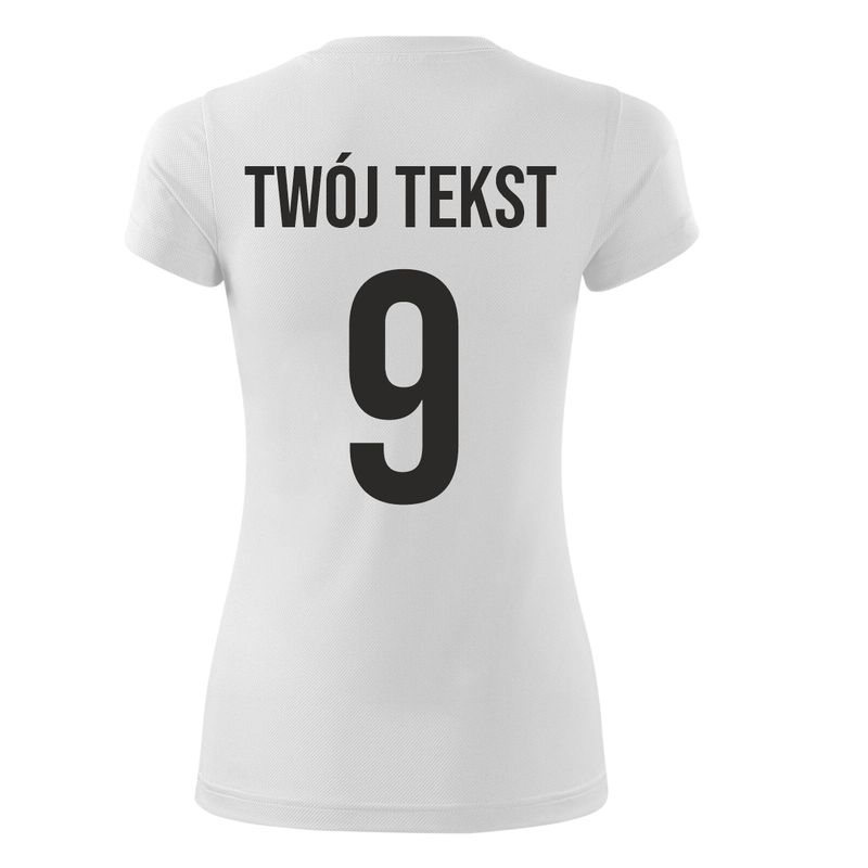 Koszulka sportowa DAMSKA z nadrukiem z własnym napisem i numerem - piłkarska, do siatkówki.