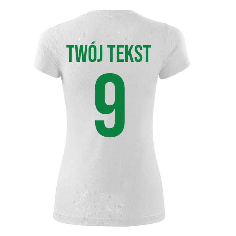 Koszulka sportowa DAMSKA z nadrukiem z własnym napisem i numerem - piłkarska, do siatkówki.