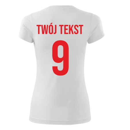 Koszulka sportowa DAMSKA z nadrukiem z własnym napisem i numerem - piłkarska, do siatkówki.