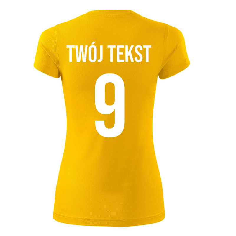 Koszulka sportowa DAMSKA z nadrukiem z własnym napisem i numerem - piłkarska, do siatkówki.