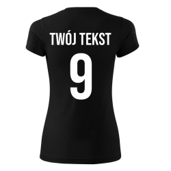 Koszulka sportowa DAMSKA z nadrukiem z własnym napisem i numerem - piłkarska, do siatkówki.