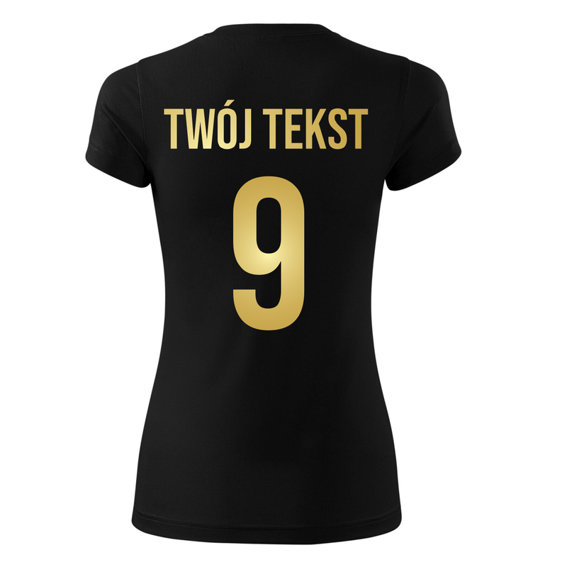Koszulka sportowa DAMSKA z nadrukiem z własnym napisem i numerem - piłkarska, do siatkówki.