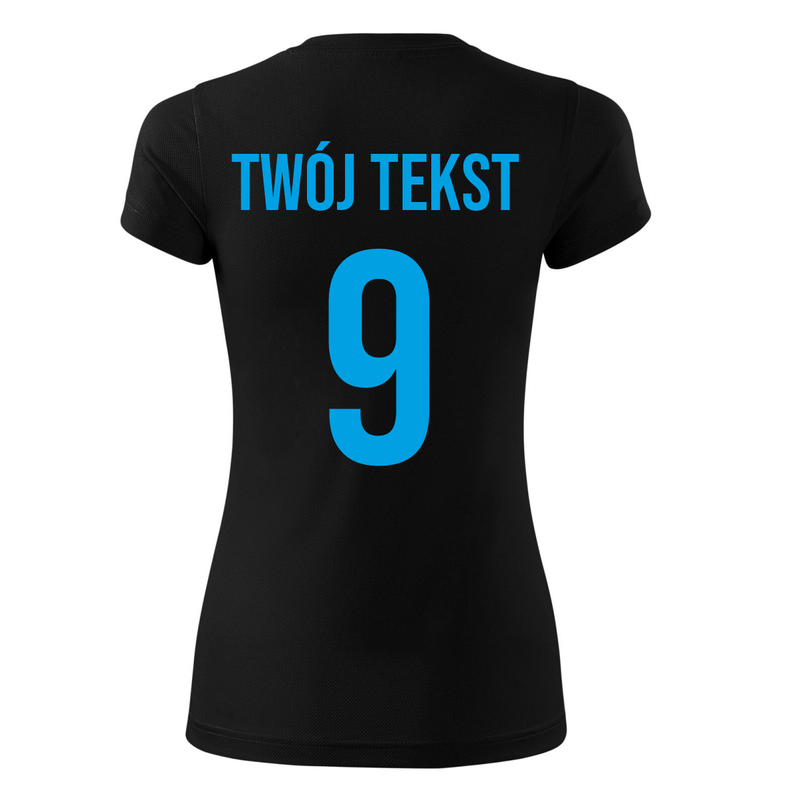 Koszulka sportowa DAMSKA z nadrukiem z własnym napisem i numerem - piłkarska, do siatkówki.
