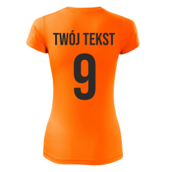 Koszulka sportowa DAMSKA z nadrukiem z własnym napisem i numerem - piłkarska, do siatkówki.