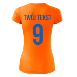 Koszulka sportowa DAMSKA z nadrukiem z własnym napisem i numerem - piłkarska, do siatkówki.