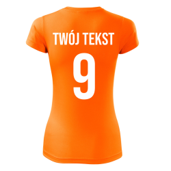 Koszulka sportowa DAMSKA z nadrukiem z własnym napisem i numerem - piłkarska, do siatkówki.