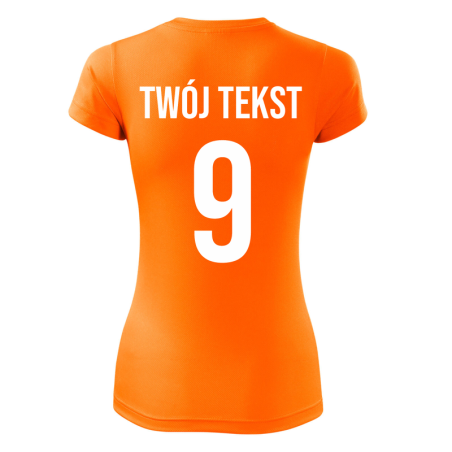Koszulka sportowa DAMSKA z nadrukiem z własnym napisem i numerem - piłkarska, do siatkówki.