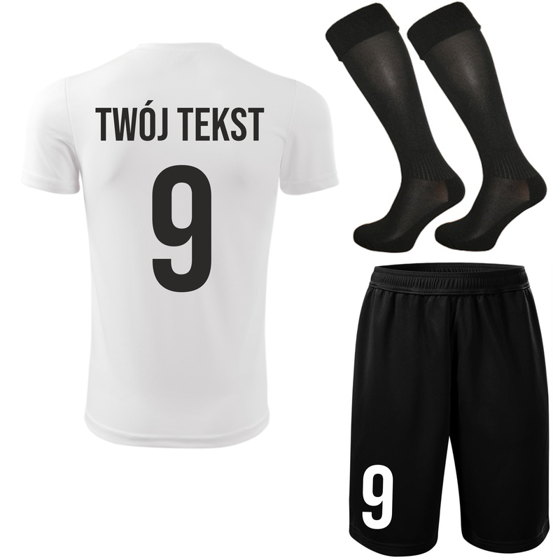 Strój piłkarski z nadrukiem - personalizowany - z własnym napisem i numerem - 3 częściowy