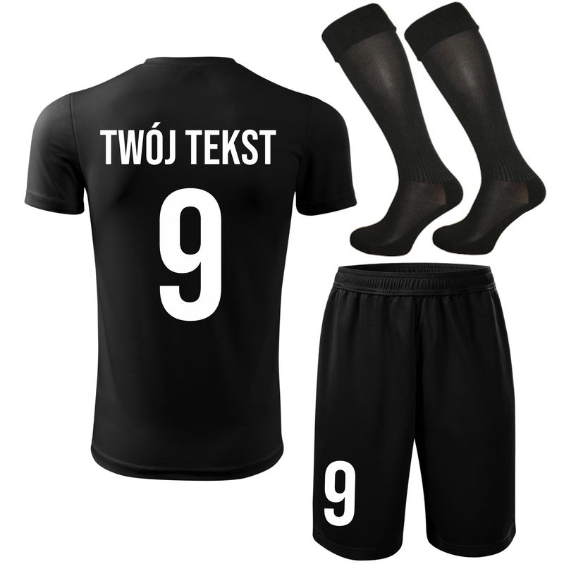 Strój piłkarski z nadrukiem - personalizowany - z własnym napisem i numerem - 3 częściowy