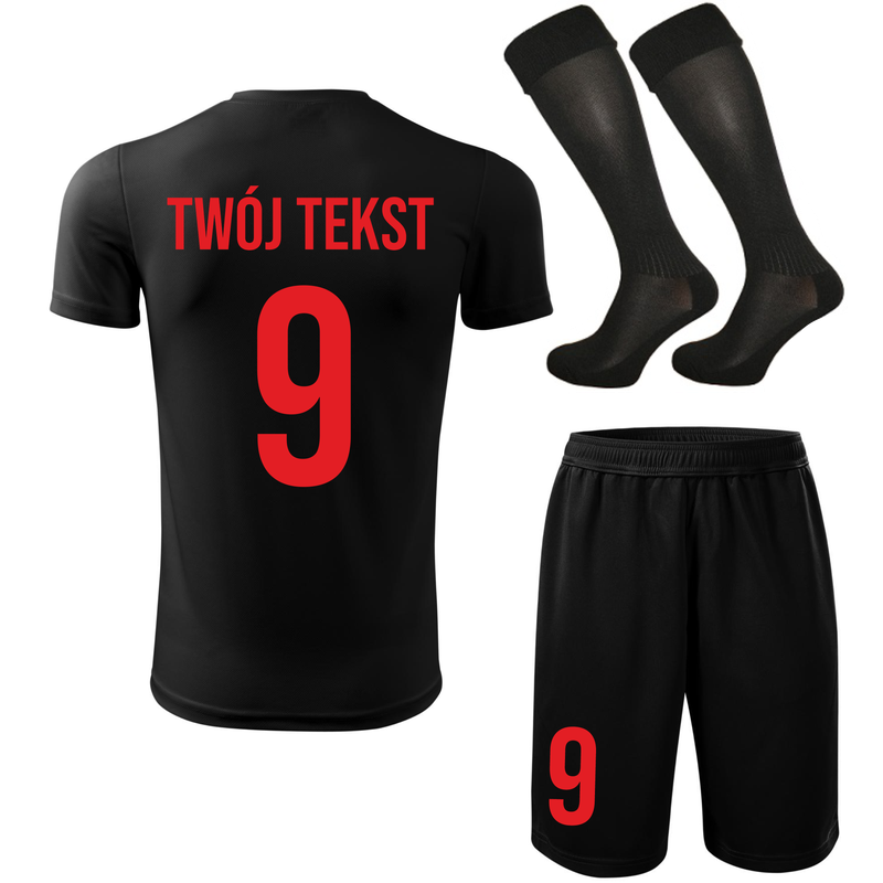 Strój piłkarski z nadrukiem - personalizowany - z własnym napisem i numerem - 3 częściowy