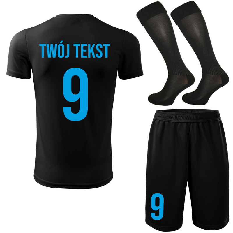 Strój piłkarski z nadrukiem - personalizowany - z własnym napisem i numerem - 3 częściowy