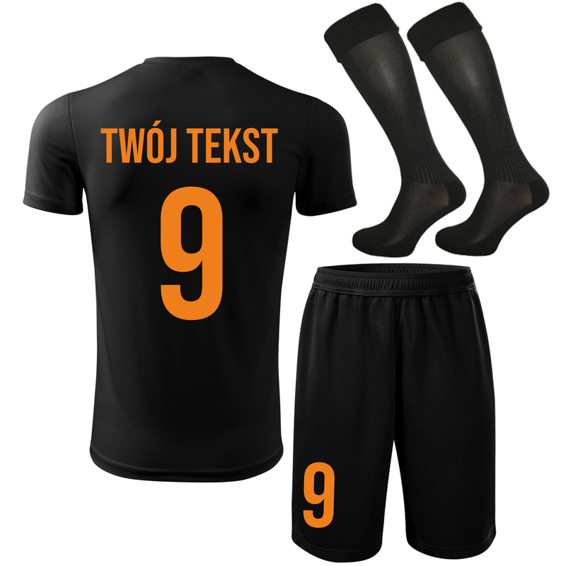 Strój piłkarski z nadrukiem - personalizowany - z własnym napisem i numerem - 3 częściowy