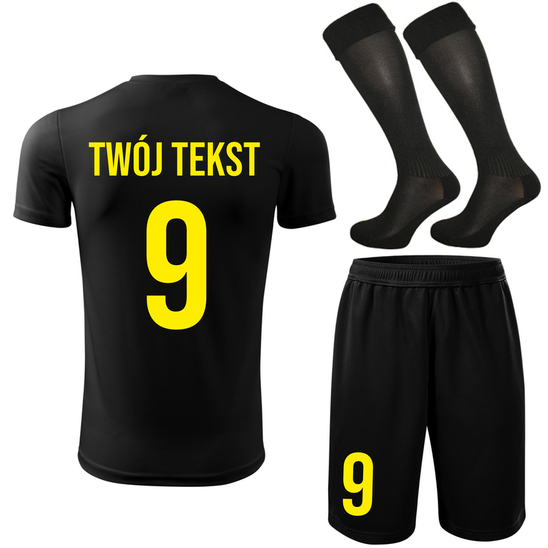Strój piłkarski z nadrukiem - personalizowany - z własnym napisem i numerem - 3 częściowy