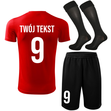 Strój piłkarski z nadrukiem - personalizowany - z własnym napisem i numerem - 3 częściowy