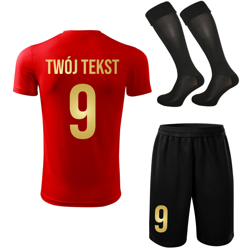 Strój piłkarski z nadrukiem - personalizowany - z własnym napisem i numerem - 3 częściowy
