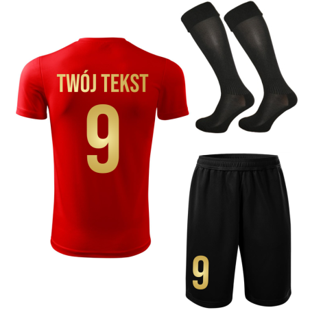 Strój piłkarski z nadrukiem - personalizowany - z własnym napisem i numerem - 3 częściowy