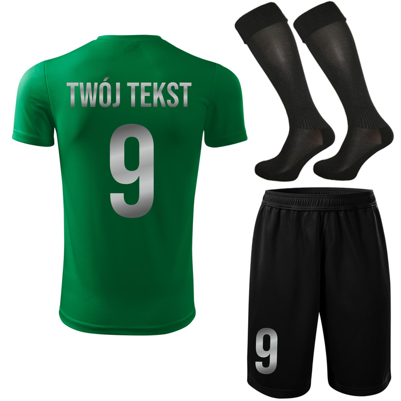 Strój piłkarski z nadrukiem - personalizowany - z własnym napisem i numerem - 3 częściowy