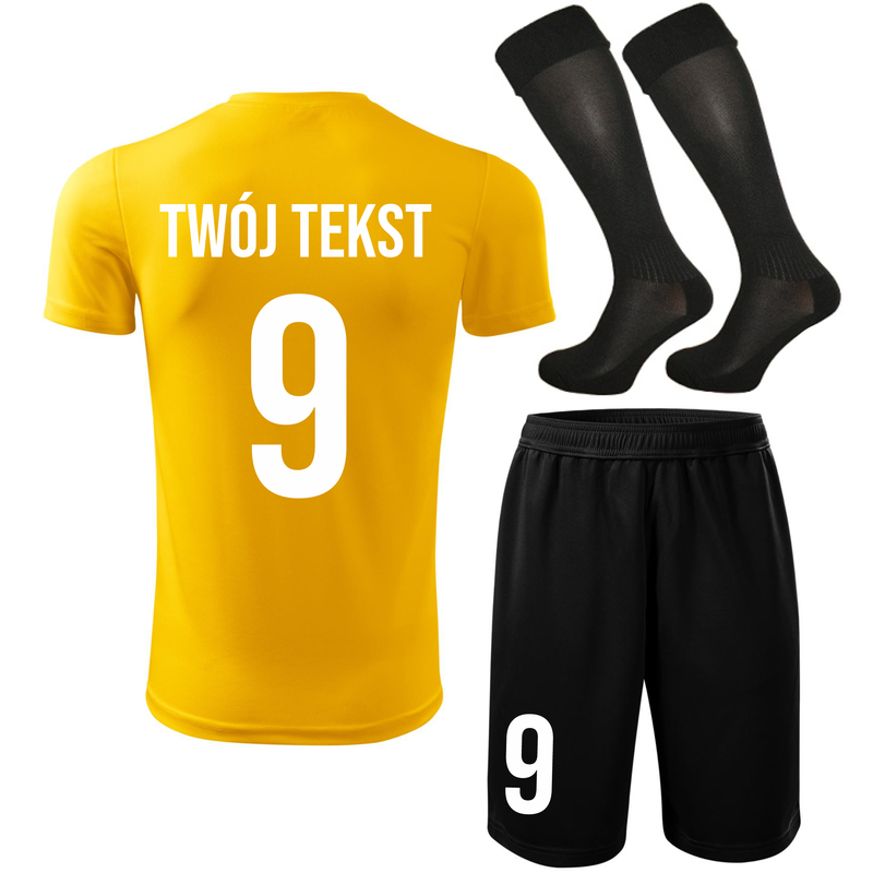 Strój piłkarski z nadrukiem - personalizowany - z własnym napisem i numerem - 3 częściowy