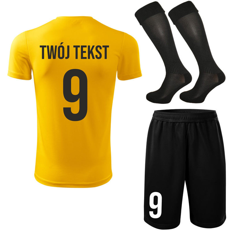 Strój piłkarski z nadrukiem - personalizowany - z własnym napisem i numerem - 3 częściowy