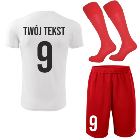 Strój piłkarski z nadrukiem - personalizowany - z własnym napisem i numerem - 3 częściowy