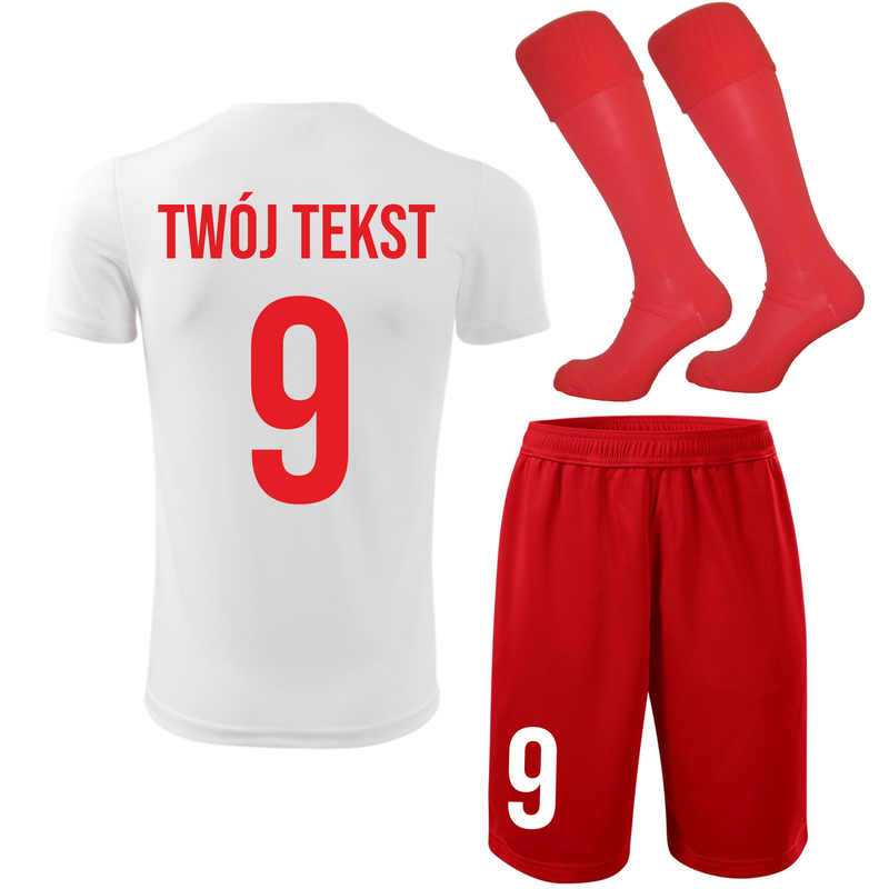 Strój piłkarski z nadrukiem - personalizowany - z własnym napisem i numerem - 3 częściowy